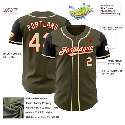 Custom Olive Cream Red-Black Authentic Salute To Service Two Tone Baseball Jersey - Sky-Custom