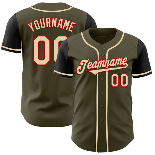Custom Olive Cream Red-Black Authentic Salute To Service Two Tone Baseball Jersey - Sky-Custom