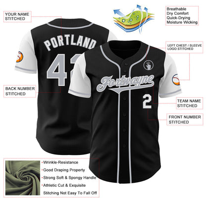 Custom Black Gray-White Authentic Two Tone Baseball Jersey - Sky-Custom