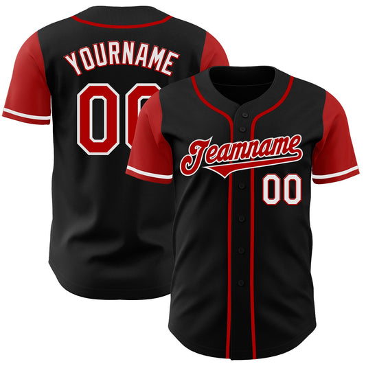Custom Black Red-White Authentic Two Tone Baseball Jersey - Sky-Custom