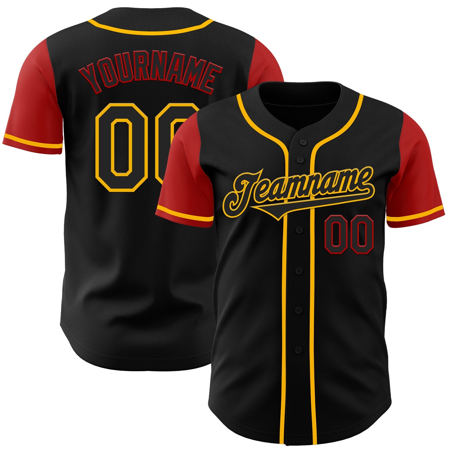Custom Black Gold-Red Authentic Two Tone Baseball Jersey - Sky-Custom