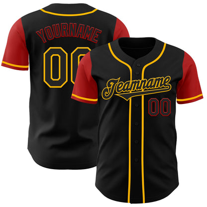 Custom Black Gold-Red Authentic Two Tone Baseball Jersey - Sky-Custom