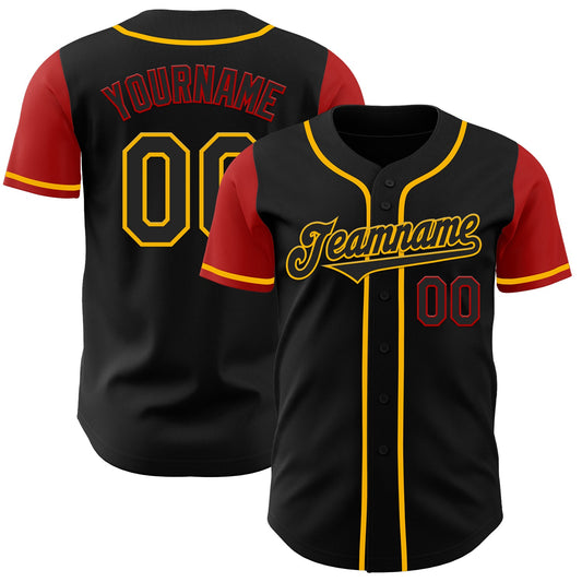 Custom Black Gold-Red Authentic Two Tone Baseball Jersey - Sky-Custom