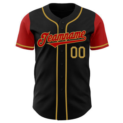 Custom Black Red-Old Gold Authentic Two Tone Baseball Jersey - Sky-Custom