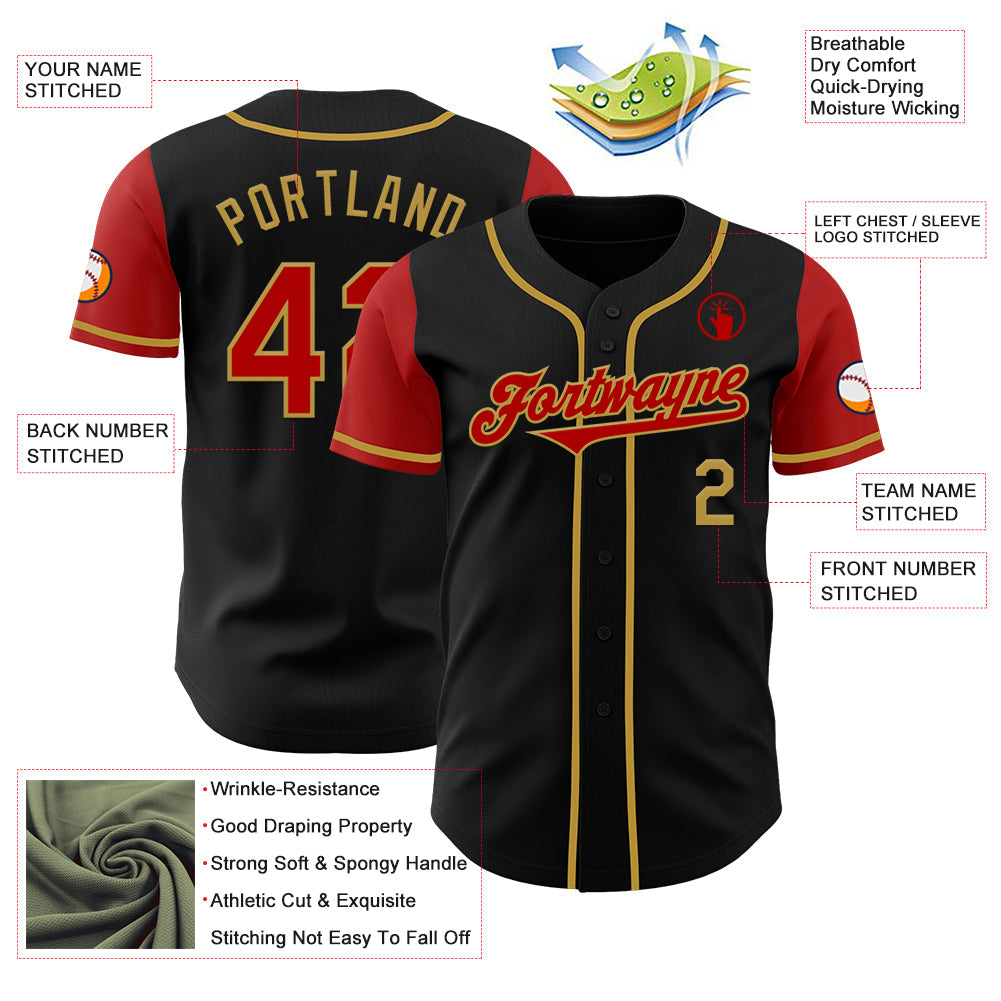 Custom Black Red-Old Gold Authentic Two Tone Baseball Jersey - Sky-Custom