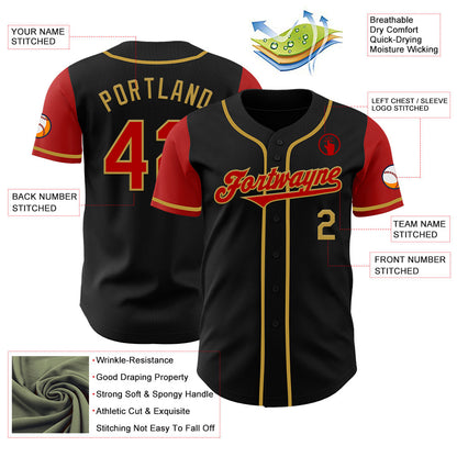 Custom Black Red-Old Gold Authentic Two Tone Baseball Jersey - Sky-Custom