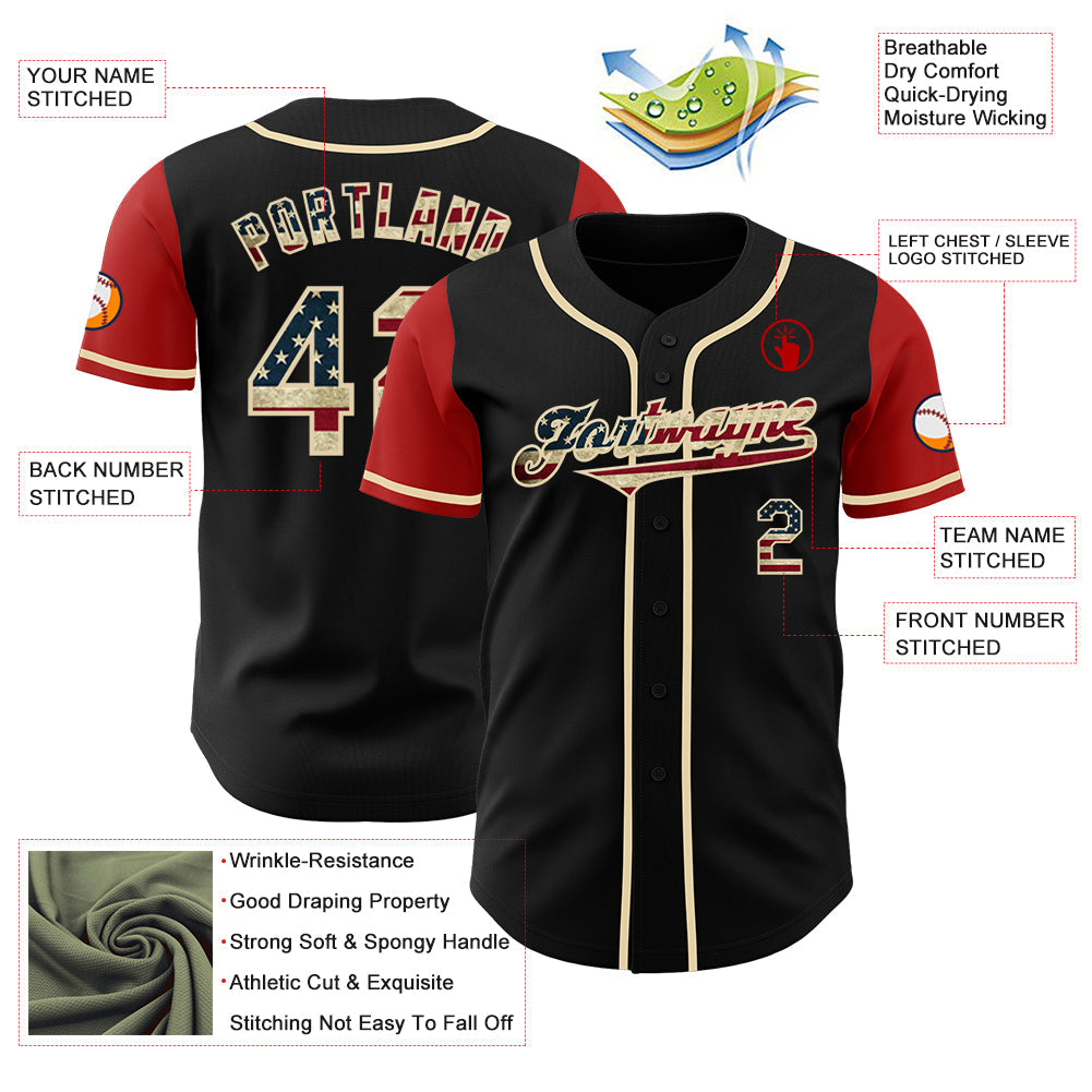 Custom Black Vintage USA Flag Cream-Red Authentic Two Tone Baseball Jersey - Sky-Custom