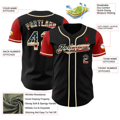 Custom Black Vintage USA Flag Cream-Red Authentic Two Tone Baseball Jersey - Sky-Custom