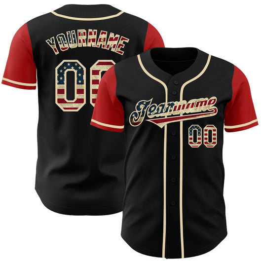 Custom Black Vintage USA Flag Cream-Red Authentic Two Tone Baseball Jersey - Sky-Custom