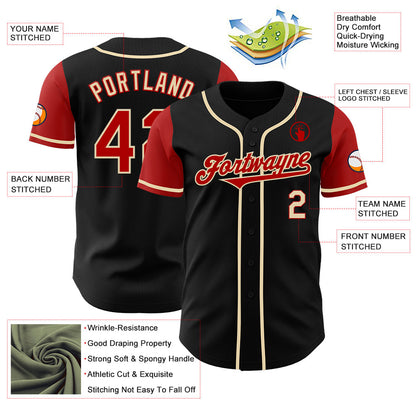 Custom Black Red-Cream Authentic Two Tone Baseball Jersey - Sky-Custom