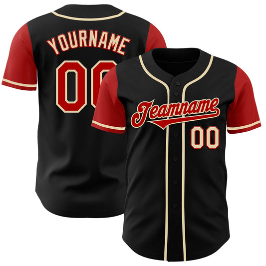 Custom Black Red-Cream Authentic Two Tone Baseball Jersey - Sky-Custom