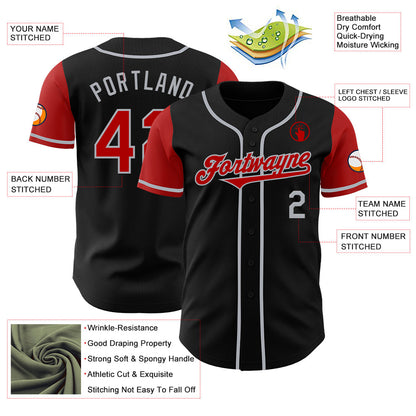 Custom Black Red-Gray Authentic Two Tone Baseball Jersey - Sky-Custom