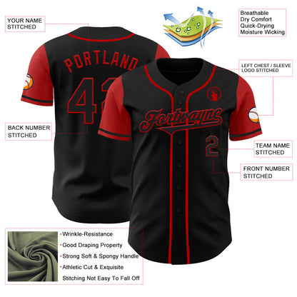 Custom Black Red Authentic Two Tone Baseball Jersey - Sky-Custom