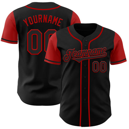 Custom Black Red Authentic Two Tone Baseball Jersey - Sky-Custom