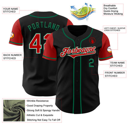 Custom Black Red-Kelly Green Authentic Two Tone Baseball Jersey - Sky-Custom