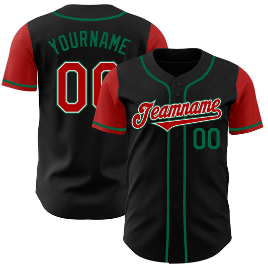 Custom Black Red-Kelly Green Authentic Two Tone Baseball Jersey - Sky-Custom