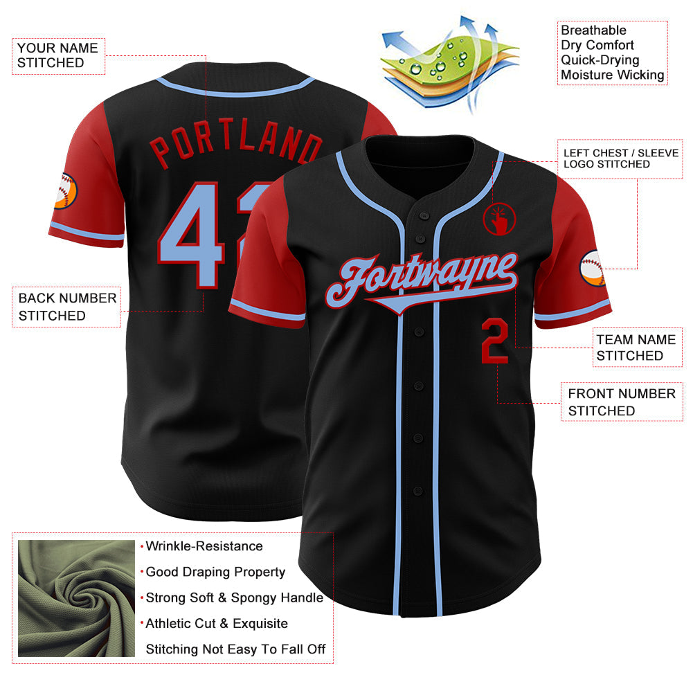Custom Black Light Blue-Red Authentic Two Tone Baseball Jersey - Sky-Custom