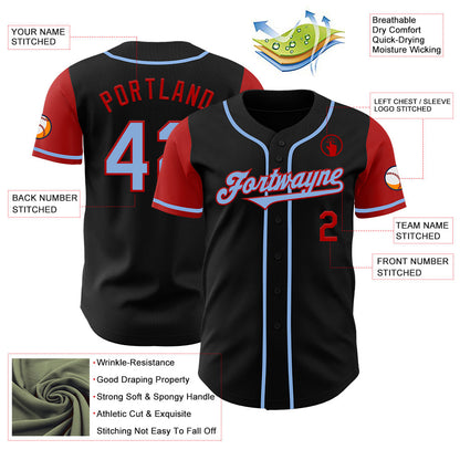 Custom Black Light Blue-Red Authentic Two Tone Baseball Jersey - Sky-Custom