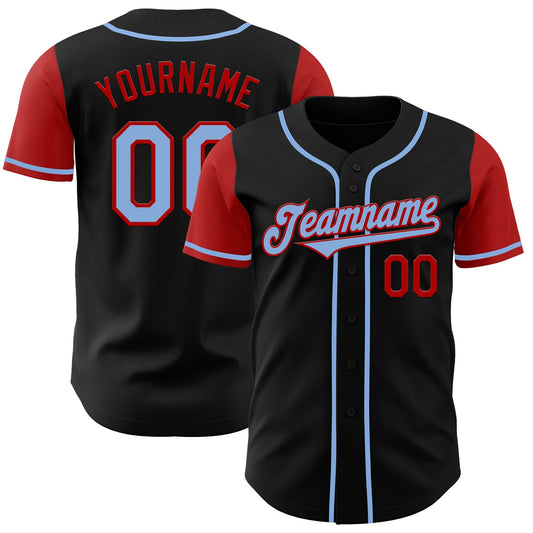 Custom Black Light Blue-Red Authentic Two Tone Baseball Jersey - Sky-Custom