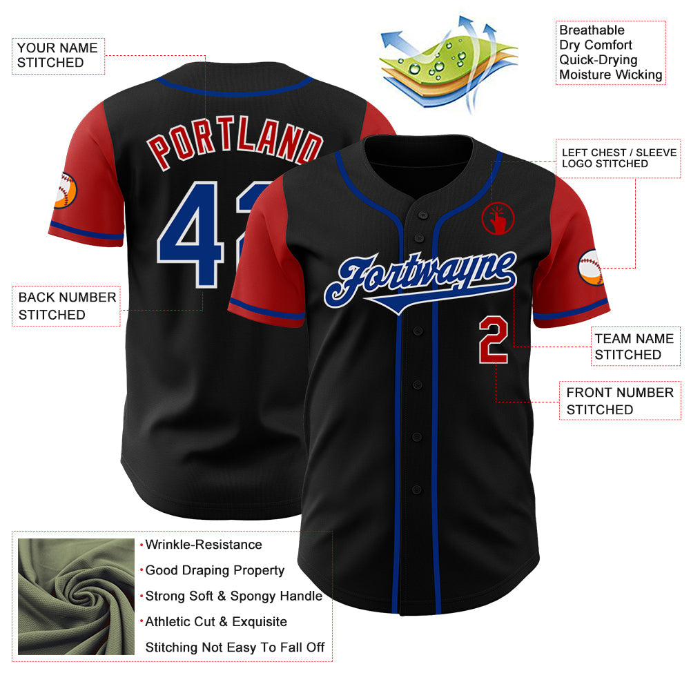 Custom Black Royal-Red Authentic Two Tone Baseball Jersey - Sky-Custom
