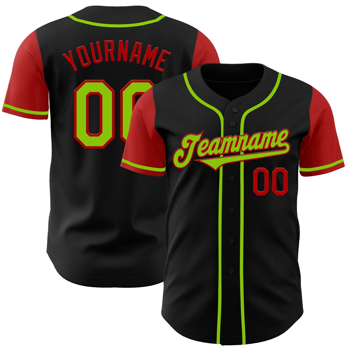 Custom Black Neon Green-Red Authentic Two Tone Baseball Jersey - Sky-Custom