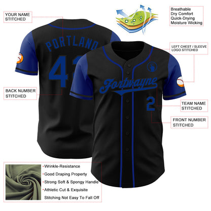 Custom Black Royal Authentic Two Tone Baseball Jersey - Sky-Custom