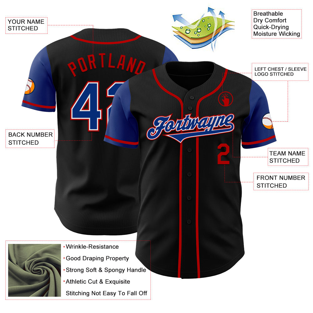 Custom Black Royal-Red Authentic Two Tone Baseball Jersey - Sky-Custom