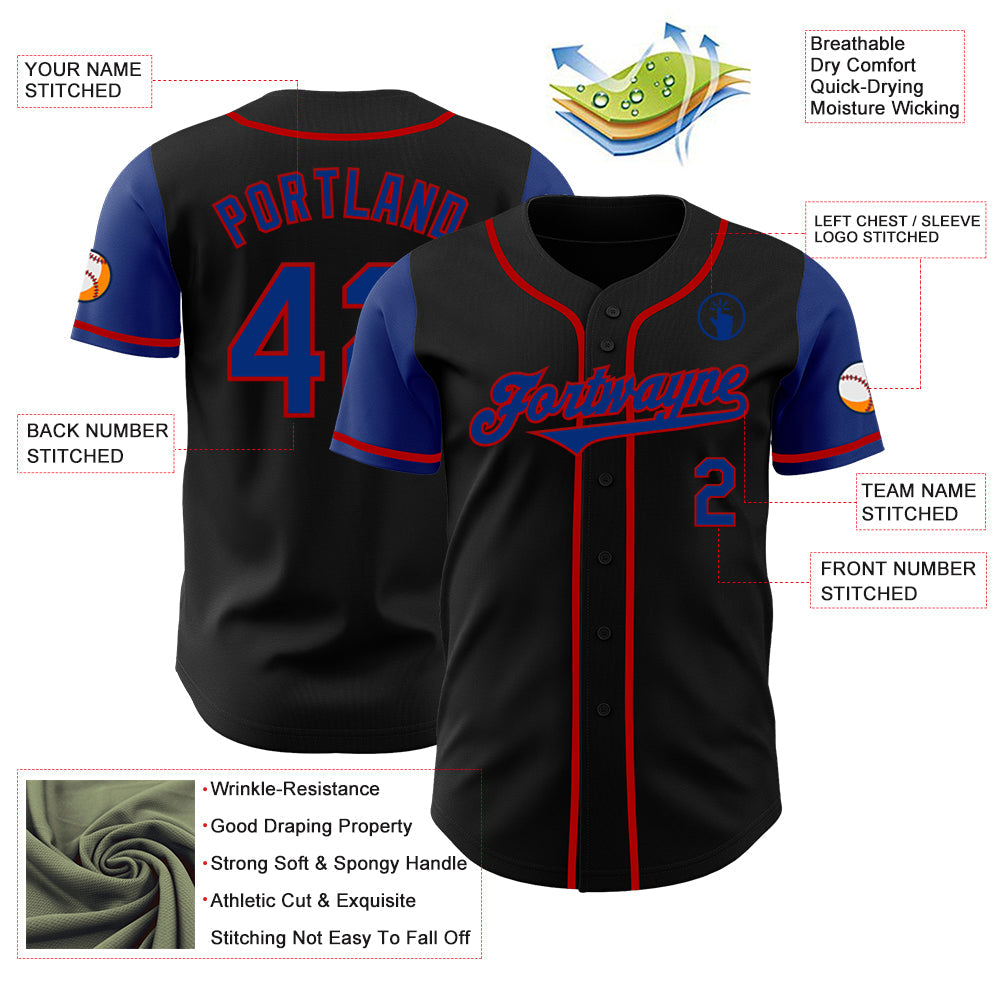 Custom Black Royal-Red Authentic Two Tone Baseball Jersey - Sky-Custom