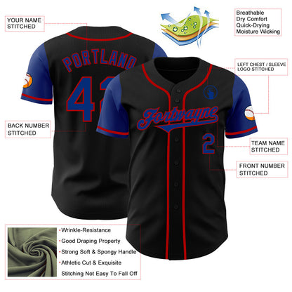 Custom Black Royal-Red Authentic Two Tone Baseball Jersey - Sky-Custom