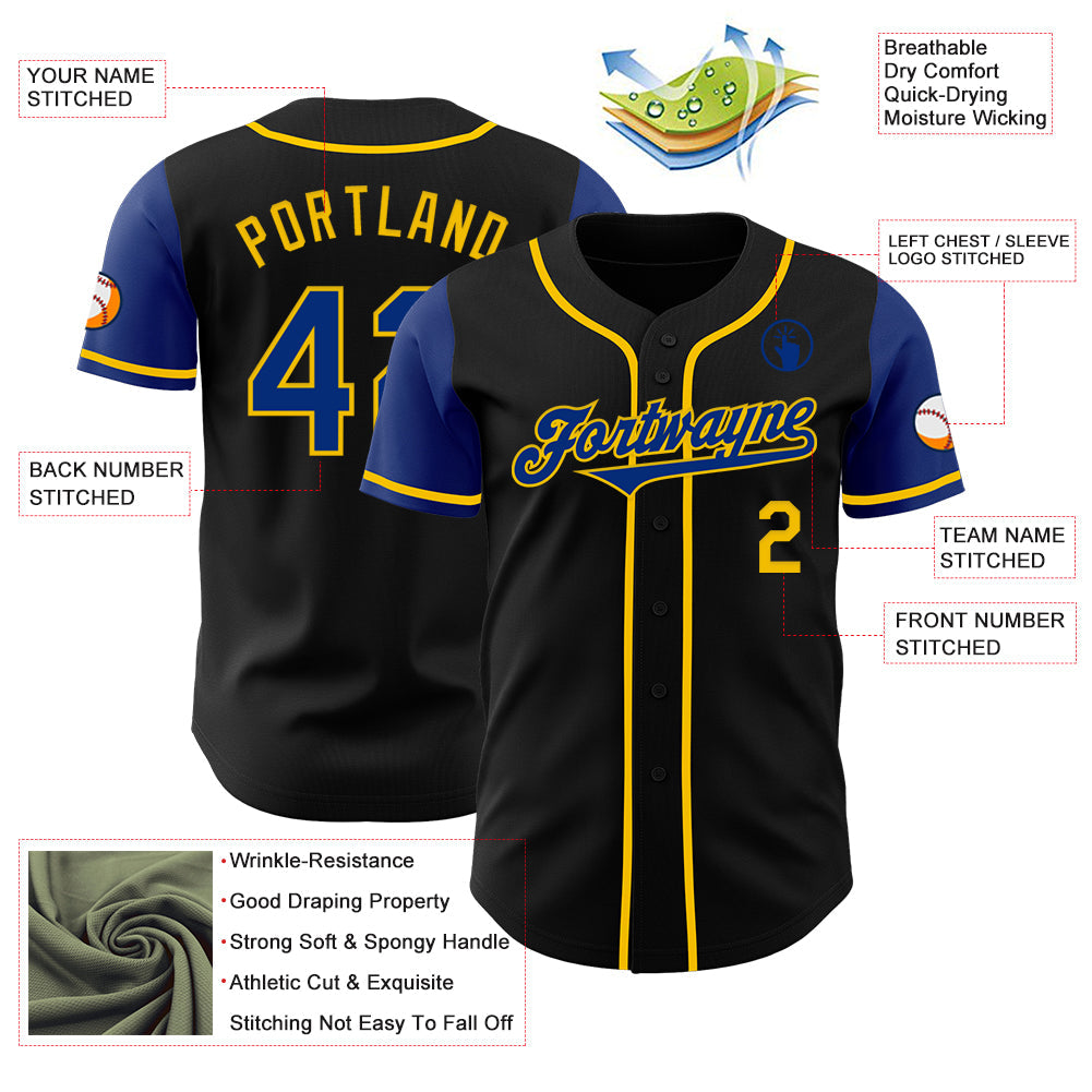 Custom Black Royal-Yellow Authentic Two Tone Baseball Jersey - Sky-Custom