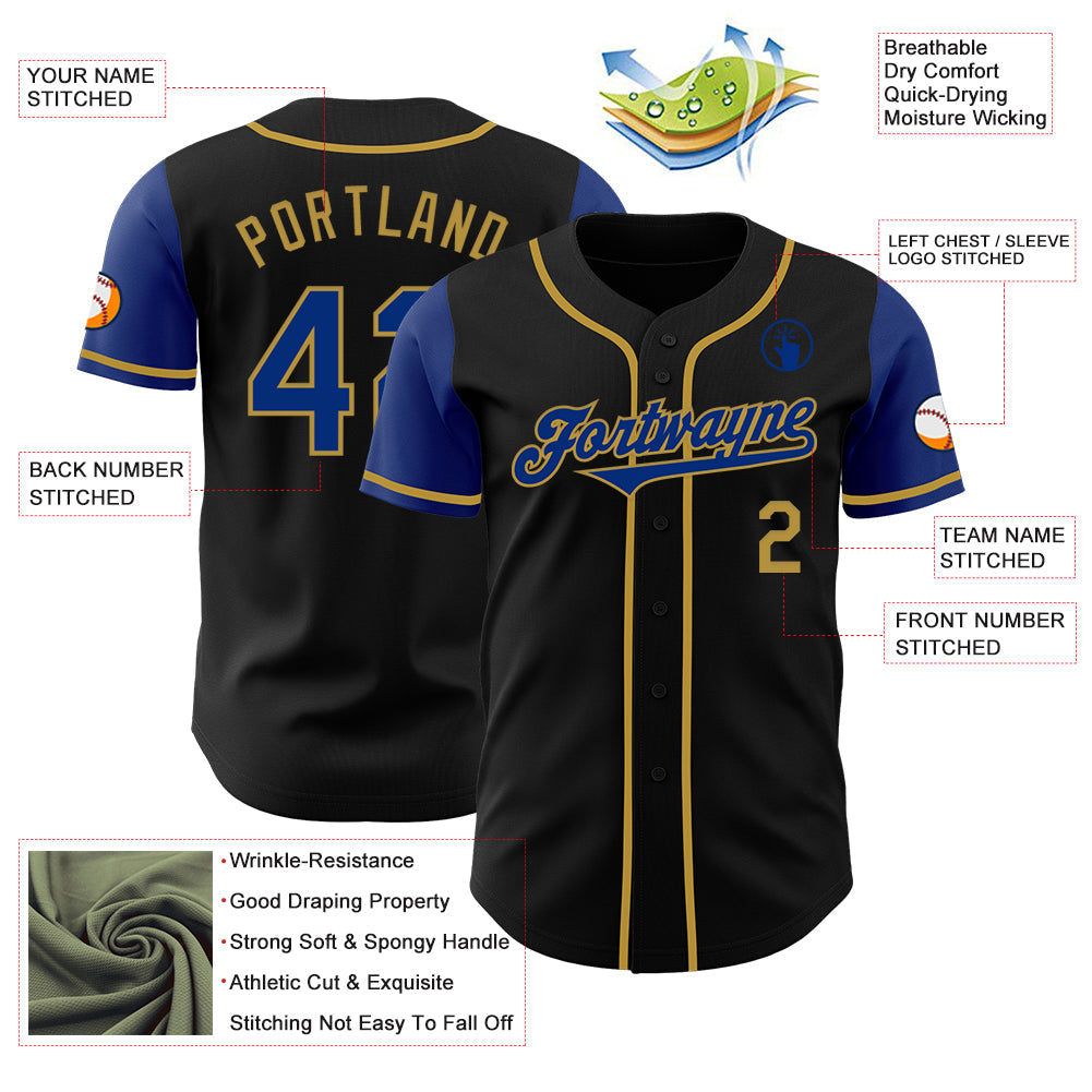 Custom Black Royal-Old Gold Authentic Two Tone Baseball Jersey - Sky-Custom