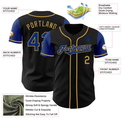 Custom Black Royal-Old Gold Authentic Two Tone Baseball Jersey - Sky-Custom