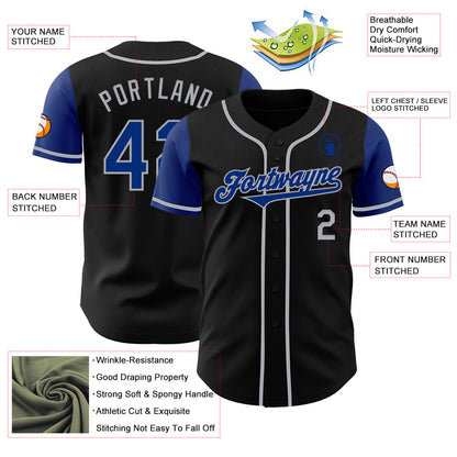 Custom Black Royal-Gray Authentic Two Tone Baseball Jersey - Sky-Custom