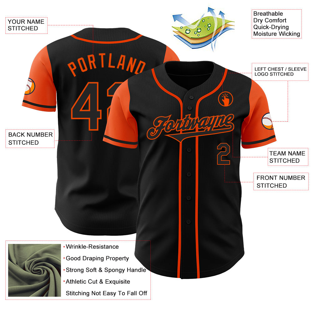 Custom Black Orange Authentic Two Tone Baseball Jersey - Sky-Custom