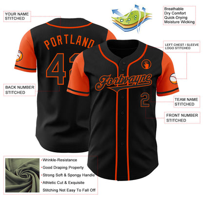 Custom Black Orange Authentic Two Tone Baseball Jersey - Sky-Custom