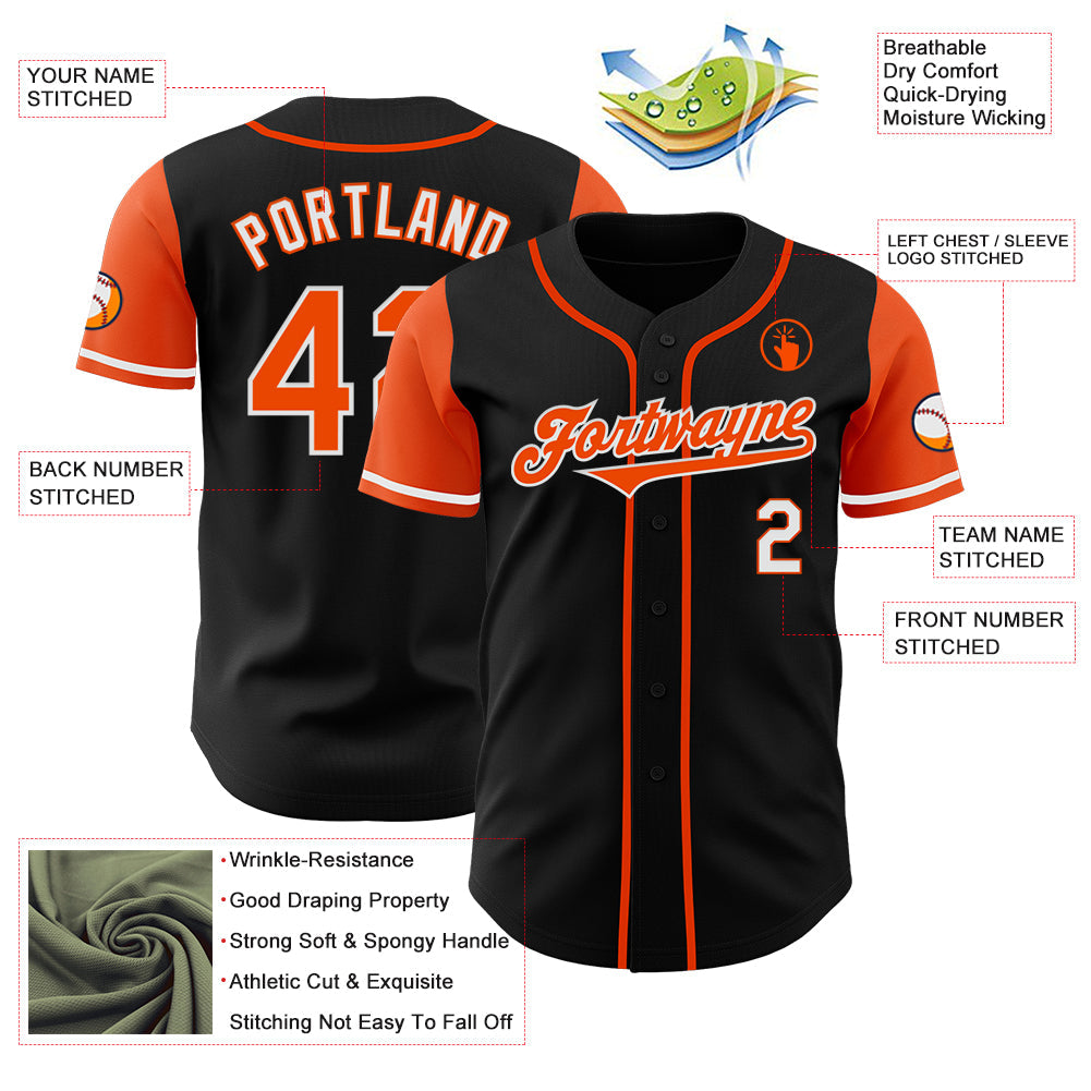 Custom Black Orange-White Authentic Two Tone Baseball Jersey - Sky-Custom