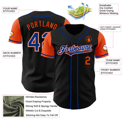 Custom Black Royal-Orange Authentic Two Tone Baseball Jersey - Sky-Custom