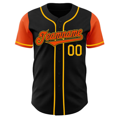 Custom Black Orange-Gold Authentic Two Tone Baseball Jersey - Sky-Custom