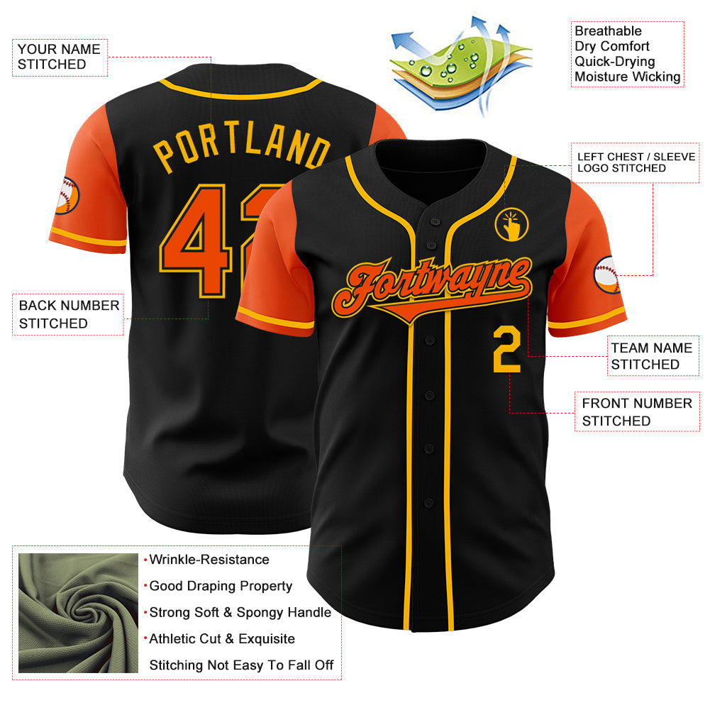 Custom Black Orange-Gold Authentic Two Tone Baseball Jersey - Sky-Custom