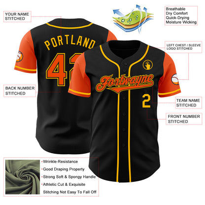 Custom Black Orange-Gold Authentic Two Tone Baseball Jersey - Sky-Custom