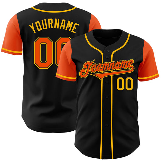 Custom Black Orange-Gold Authentic Two Tone Baseball Jersey - Sky-Custom