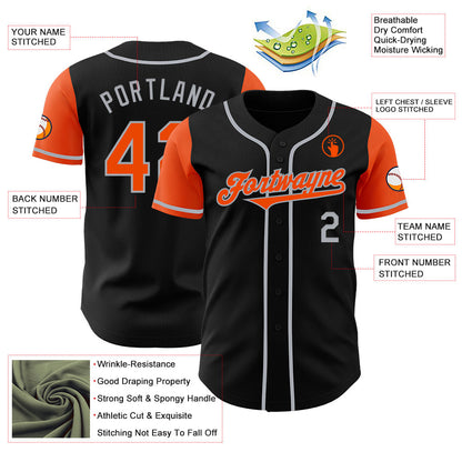 Custom Black Orange-Gray Authentic Two Tone Baseball Jersey - Sky-Custom