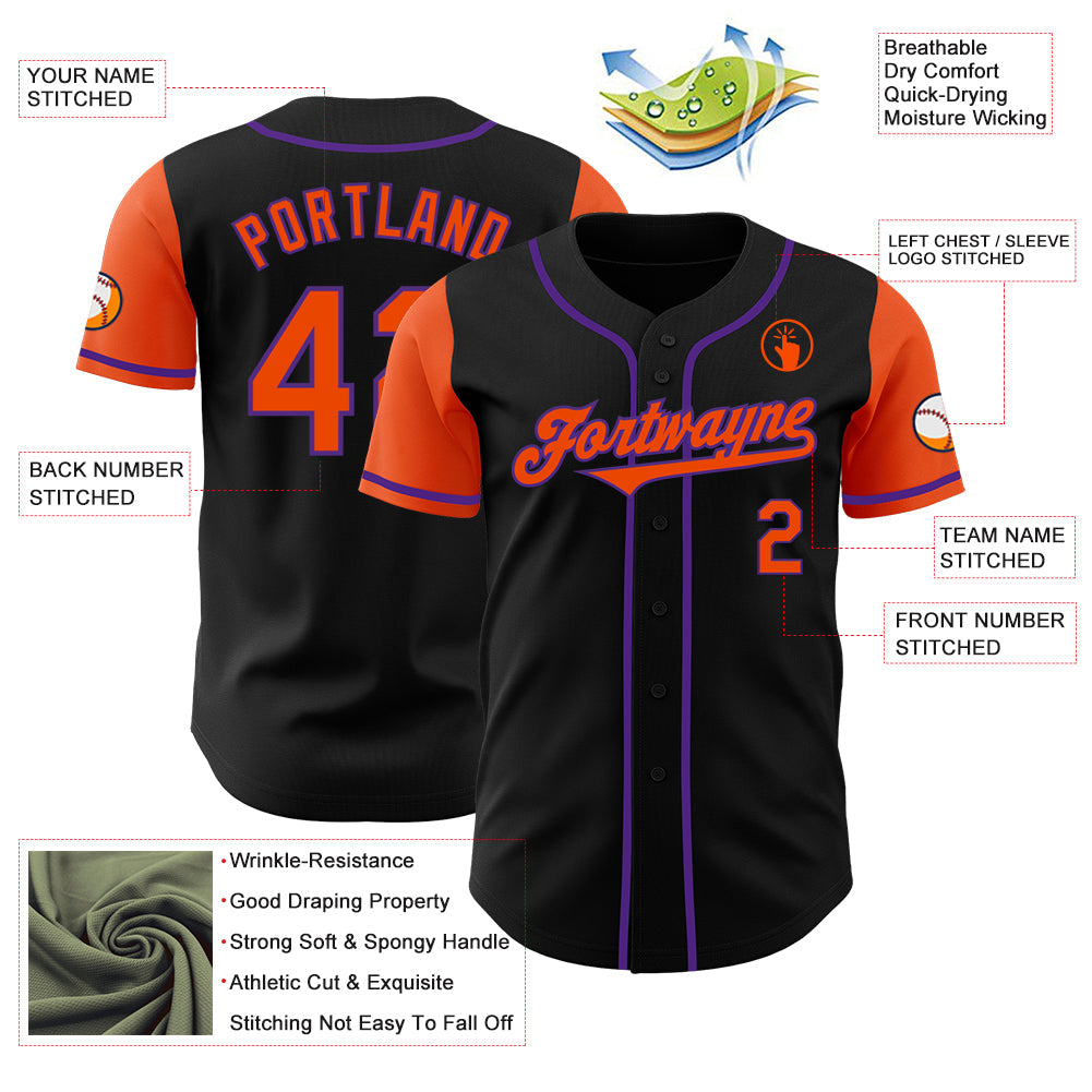 Custom Black Orange-Purple Authentic Two Tone Baseball Jersey - Sky-Custom