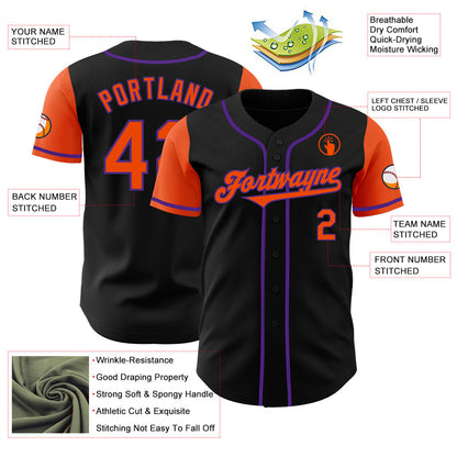 Custom Black Orange-Purple Authentic Two Tone Baseball Jersey - Sky-Custom