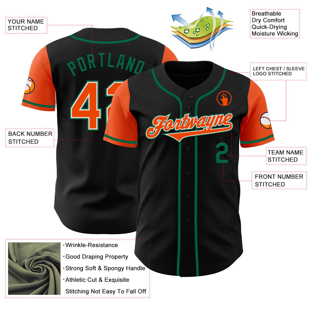 Custom Black Orange-Kelly Green Authentic Two Tone Baseball Jersey - Sky-Custom