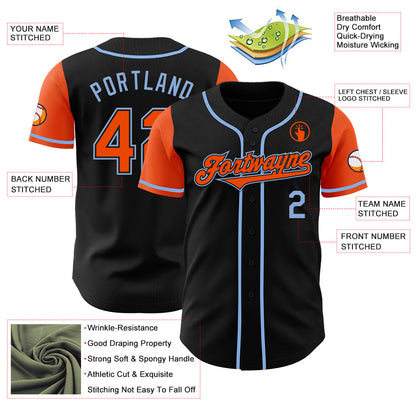 Custom Black Orange-Light Blue Authentic Two Tone Baseball Jersey - Sky-Custom