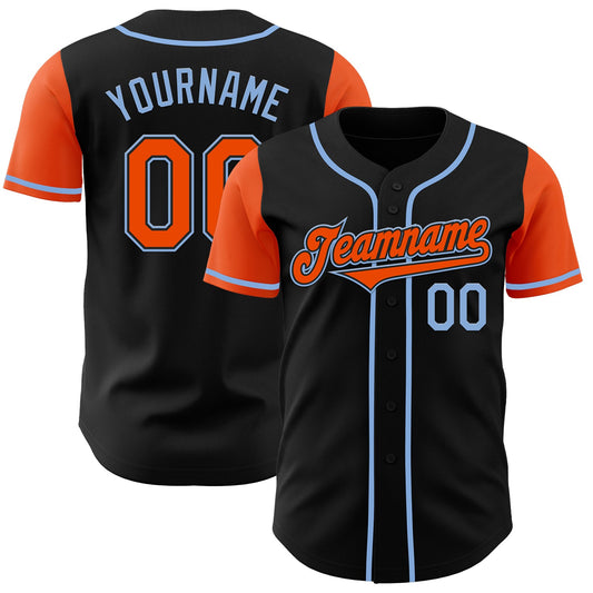 Custom Black Orange-Light Blue Authentic Two Tone Baseball Jersey - Sky-Custom