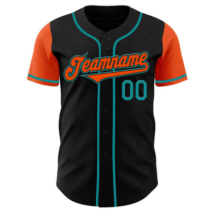 Custom Black Orange-Teal Authentic Two Tone Baseball Jersey - Sky-Custom