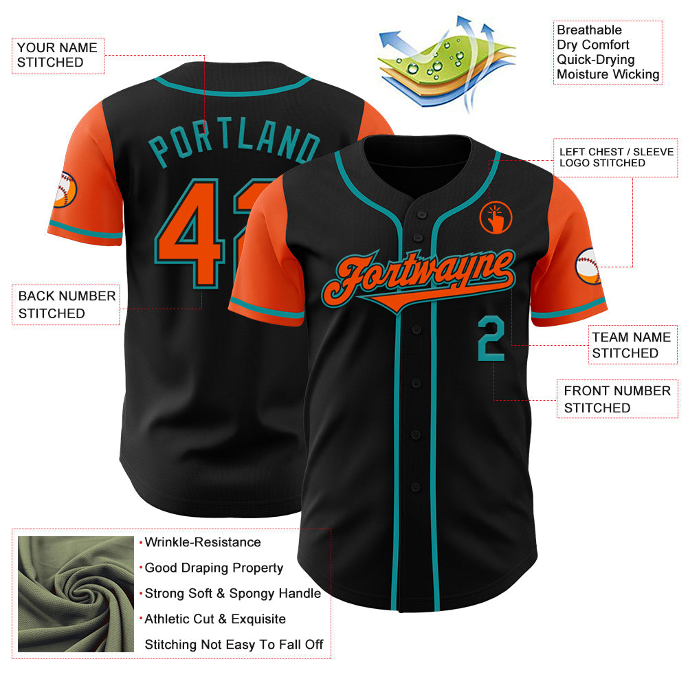 Custom Black Orange-Teal Authentic Two Tone Baseball Jersey - Sky-Custom