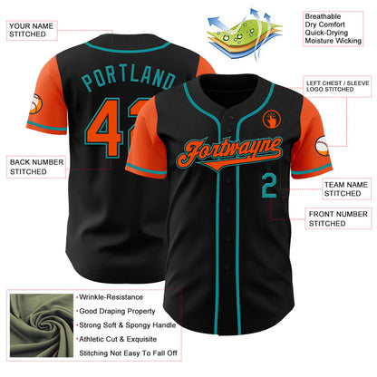 Custom Black Orange-Teal Authentic Two Tone Baseball Jersey - Sky-Custom